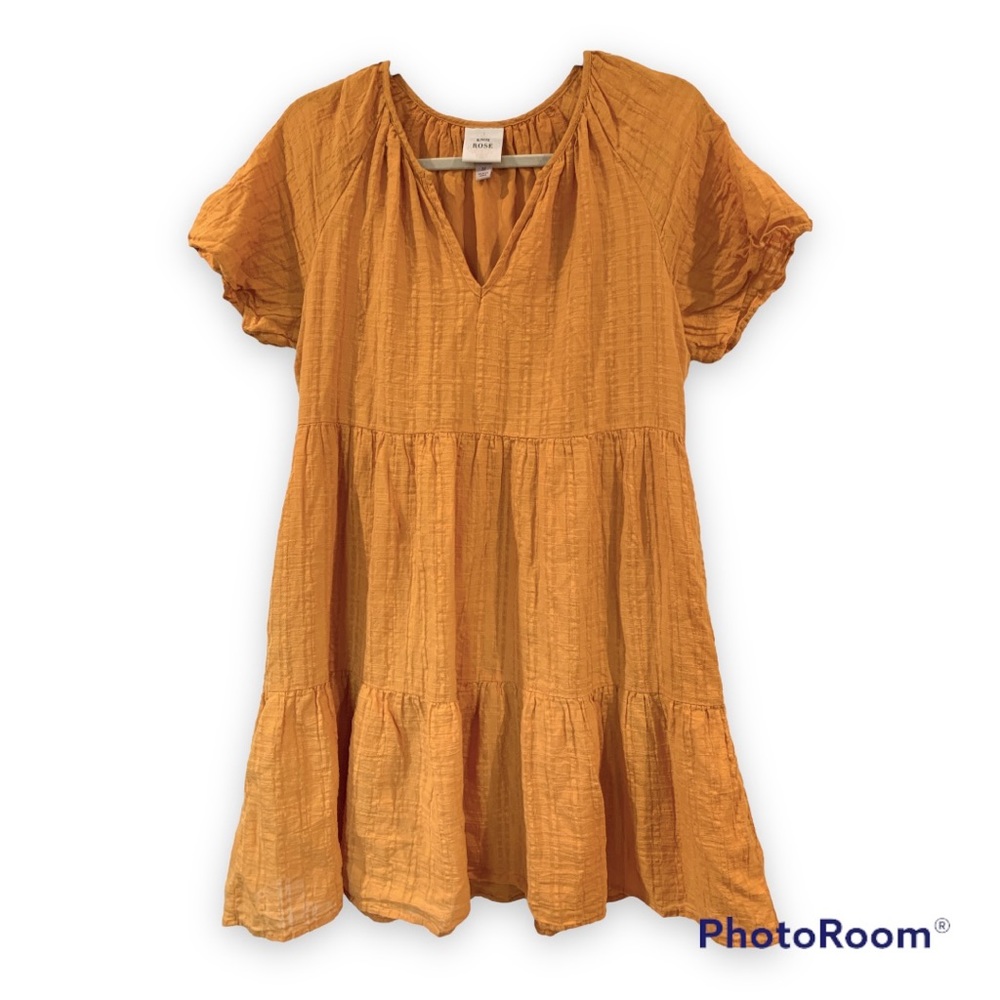 ✨ Knox Rose Mustard Yellow Short Sleeve Tiered Babydoll Dress